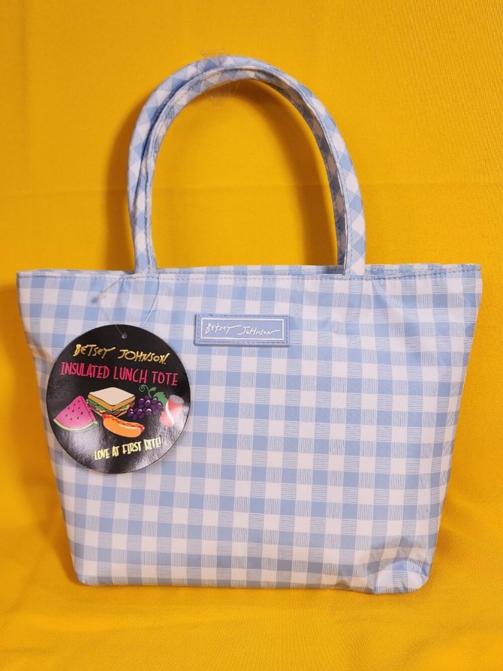 Betsey Johnson Blue and White Gingham Insulated Lunch Tote Bag NEW